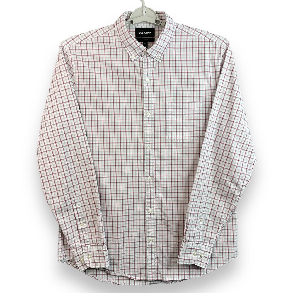 Bonobos Mens Dress Shirt Standard Fit Large Long Red Blue White